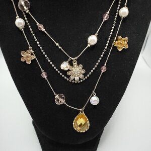 Betsey Johnson Illusion Multi-layer Floral Necklace, Good